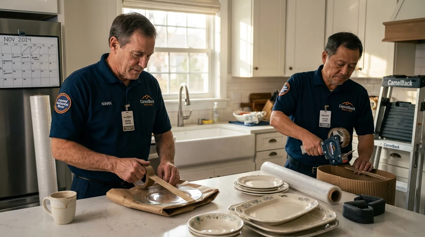 Professional crew packing kitchen dishware in Columbus, OH